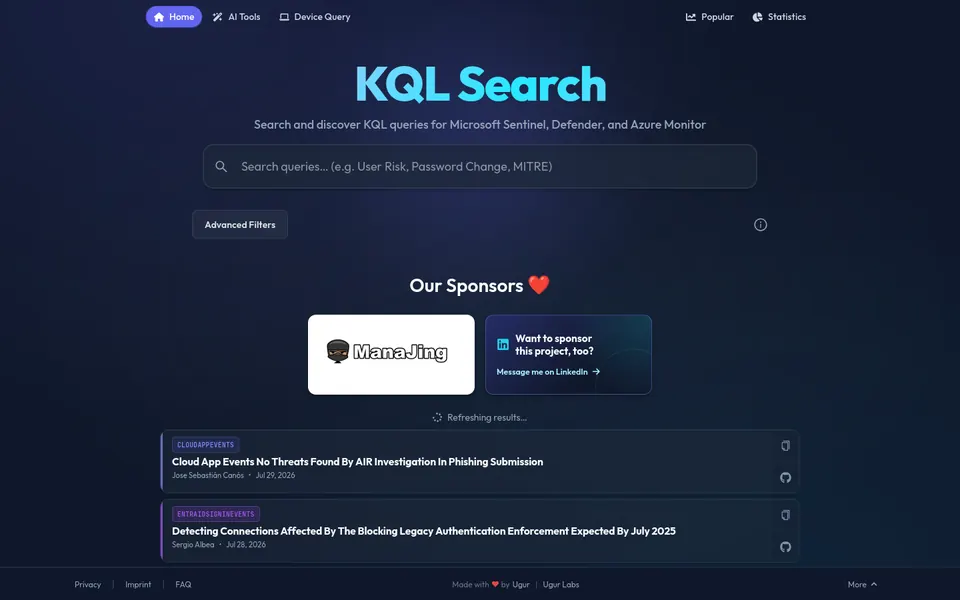 KQL Search query library interface